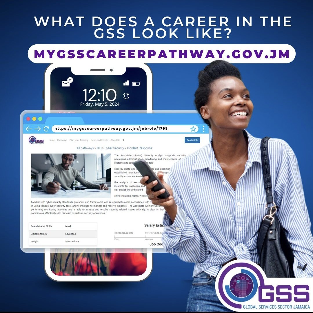 Wondering about a career in the Global Services Sector? Explore over 160 possible job roles with detailed descriptions, training options for enhancing skills, salary scales and more! Sign up at mygsscareerpathway.gov.jm #GSSCPF #GSSJamaica