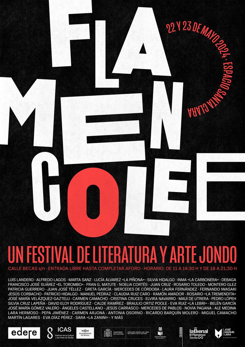 12, 123, 456... así hemos arrancado la semana en <a href="/ederecom/">Edere Comunicación</a>, porque el 22 y 23 de mayo nos estrenamos con #FlamencOlee, el primer #Festival de #Literatura y Arte Jondo de #Sevilla. ¡Tremendo cartel de escritores, poetas, periodistas y artistas os espera en Espacio Santa Clara! 👇