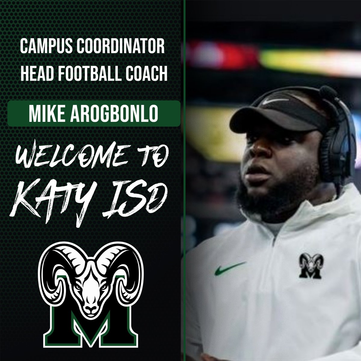 We want to welcome @CoachAro44 as the new Campus Coordinator / Head Football Coach at Mayde Creek High School!