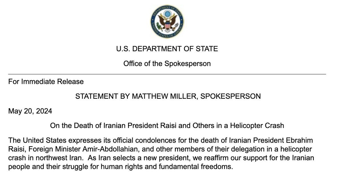 BREAKING: The Biden administration finally releases a heartfelt, touching statement to mourn Laken Riley. Just kidding. It was for the Butcher Of Iran.