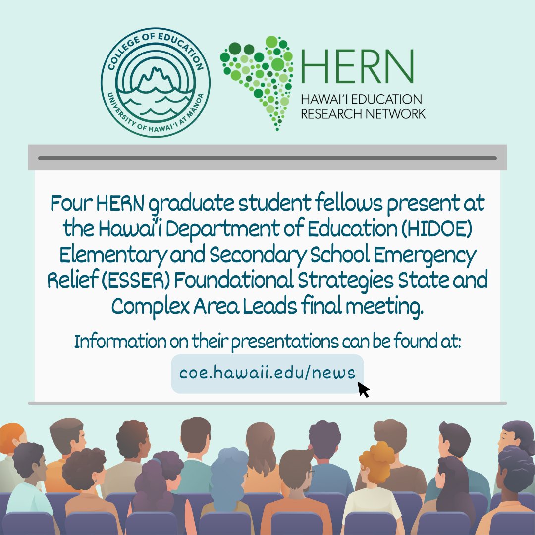 Four Graduate Assistants working on HERN partnership projects between the COE and HIDOE gave amazing presentations on their research at a HIDOE final meeting!

Read about their presentations at: bit.ly/4akp3VG