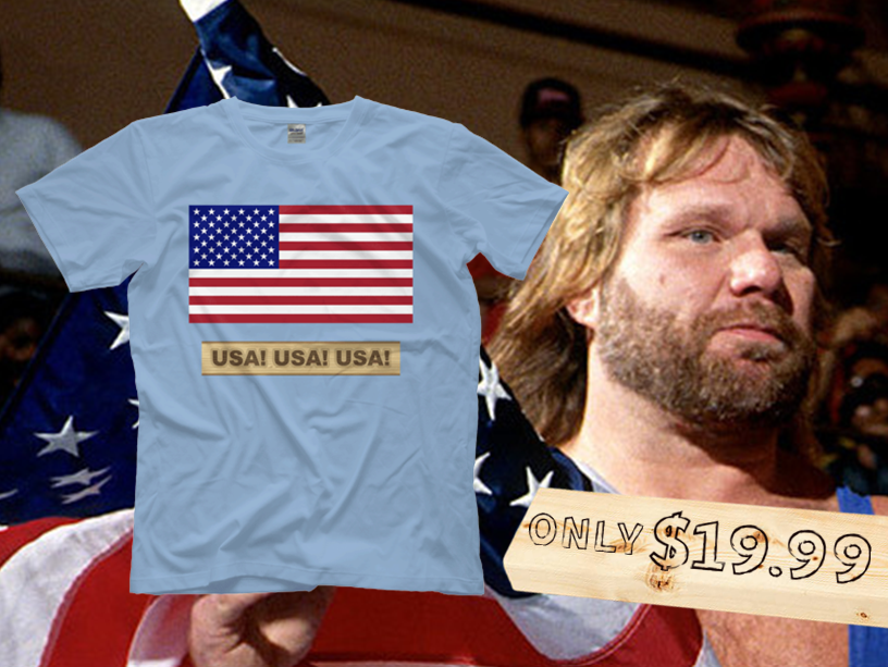 Sometimes all you need is a board and Old Glory! Get your shirt today at ProWrestlingTees.com/Hacksaw @PWtees