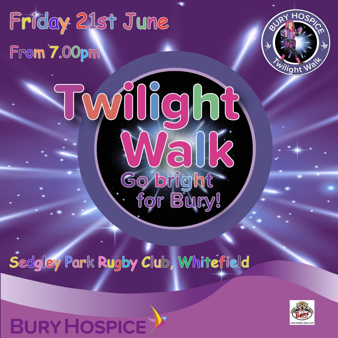 Remember a loved one and shine their memory at the Bury Hospice Twilight Walk on Friday 21st June. The seven mile route starts and finishes at Sedgley Park Rugby Club, covering Whitefield, Prestwich and Unsworth. Head here for more details: buryhospice.org.uk/events/twiligh…
