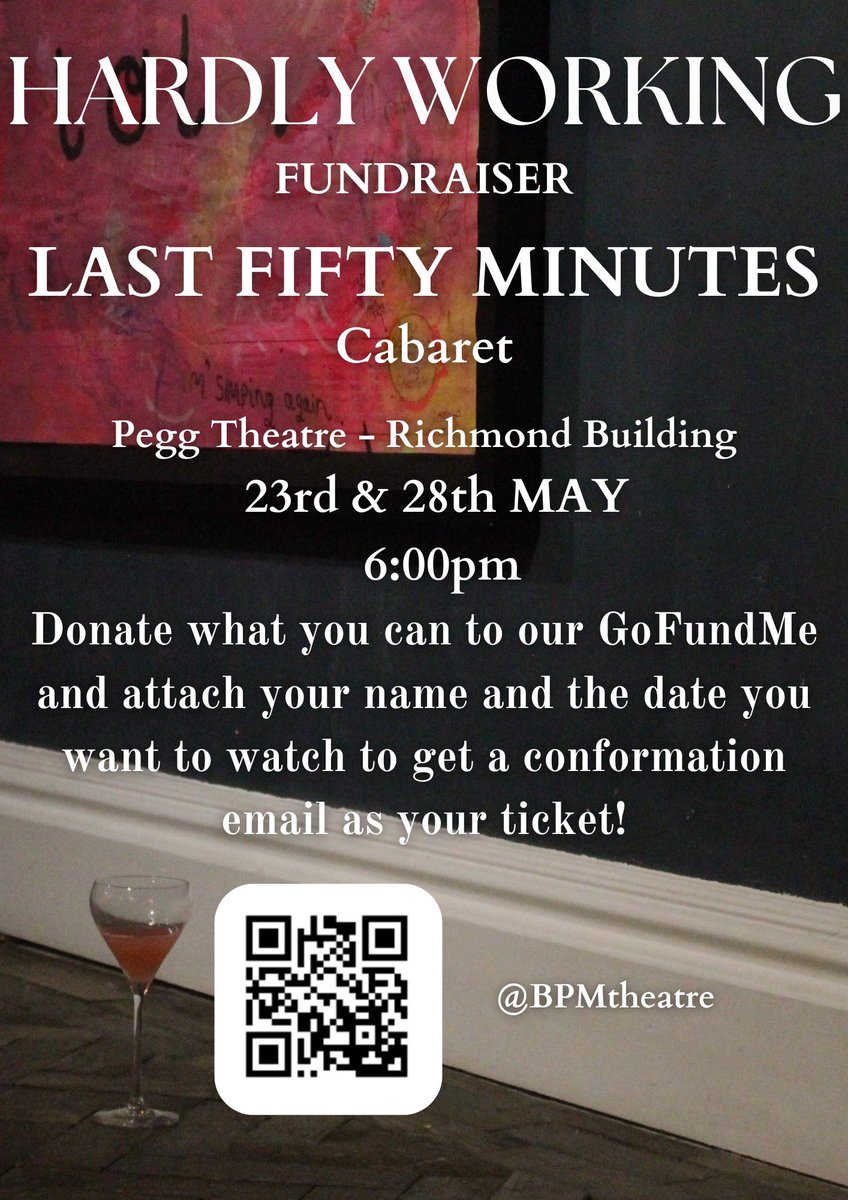BRISTOL PEOPLE We’re doing a cabaret fundraiser to raise money for @HWtheplay with a band & performers from BOV&UoB singing favourites from the Last Five Years and other musicals! The Pegg Theatre, the Richmond Building, Floor 1 Thursday 23rd May 6pm & Tuesday 28th May 6pm ♥️