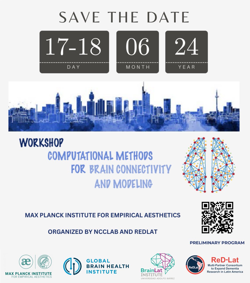 Workshop 'Computational Methods for Modeling Brain Connectivity' June 17-18 in Frankfurt, hybrid (in-person + Zoom). Info👉: t.ly/MB5sH #BrainConnectivity #BrainModeling @UAI_CL @Psicologia_UAI @GBHI_Fellows @atlanticfellows @TCINeuroscience @LACCD9 @ReDLat_Dementia