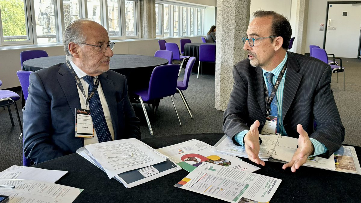 🌐#EWF24 🤝Good conversation between @HalabiAbbas 🇱🇧 #Lebanon’s Minister of Education & Higher Education and Luis Benveniste, @WorldBank Global Director for Education, on working together on reforms to ensure all children in Lebanon can access quality #education.