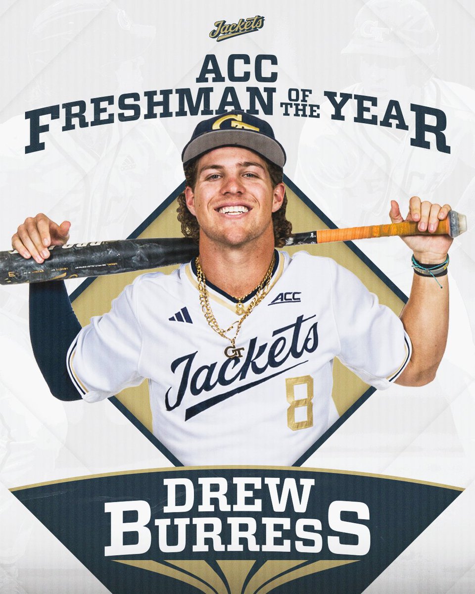 Georgia Tech Baseball (@gtbaseball) on Twitter photo 𝐅𝐑𝐄𝐒𝐇𝐌𝐀𝐍 𝐎𝐅 𝐓𝐇𝐄 𝐘𝐄𝐀𝐑
<a href="/drew_burress08/">Drew Burress</a> stands alone as the 2024 <a href="/ACCBaseball/">ACC Baseball</a> Freshman of the Year!
🔗 buzz.gt/BSB-All-ACC24
#WreckHavoc x #StingEm 𝐅𝐑𝐄𝐒𝐇𝐌𝐀𝐍 𝐎𝐅 𝐓𝐇𝐄 𝐘𝐄𝐀𝐑
<a href="/drew_burress08/">Drew Burress</a> stands alone as the 2024 <a href="/ACCBaseball/">ACC Baseball</a> Freshman of the Year!
🔗 buzz.gt/BSB-All-ACC24
#WreckHavoc x #StingEm
