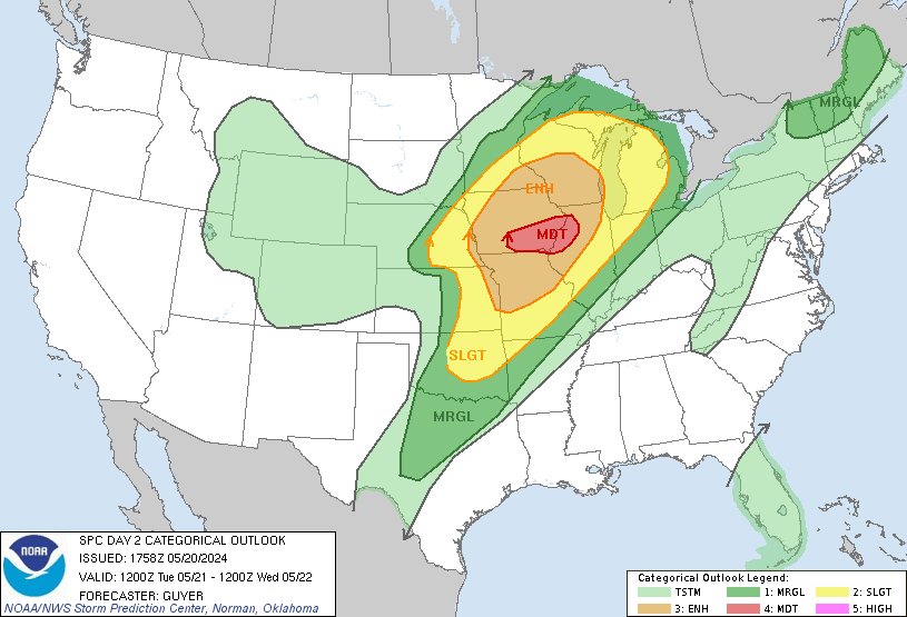 1:00pm CDT #SPC Day2 Outlook Moderate Risk: across southern Iowa, northwest Illinois and far northeast Missouri spc.noaa.gov/products/outlo…