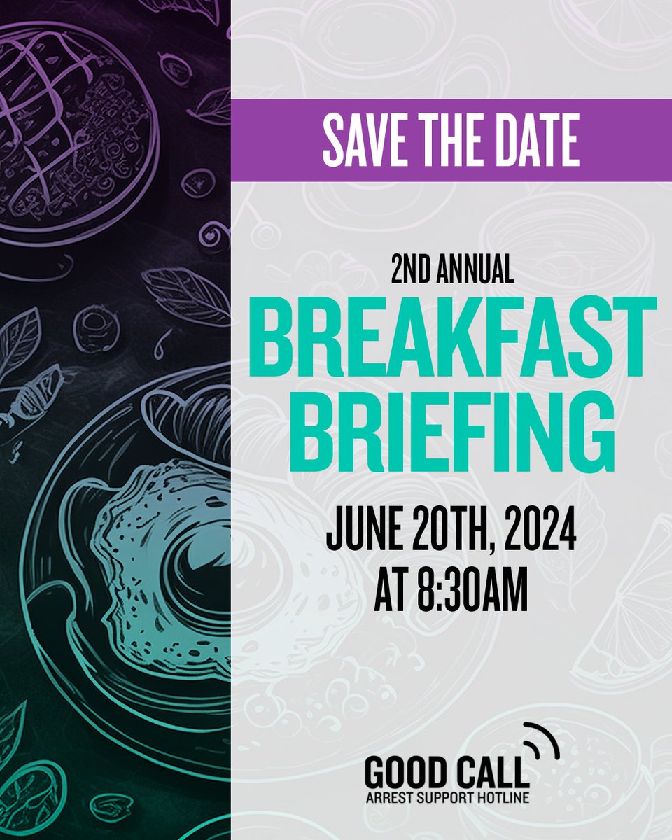 Good Call | Free Arrest Support Hotline (@goodcallnyc) on Twitter photo Save-the-date, for  Thursday, June 20th at 8:30 a.m for our 2nd Annual Breakfast Briefing. Location and RSVP information will be available soon. We look forward to seeing and connecting with you!
#nyc #goodcallnyc Save-the-date, for  Thursday, June 20th at 8:30 a.m for our 2nd Annual Breakfast Briefing. Location and RSVP information will be available soon. We look forward to seeing and connecting with you!
#nyc #goodcallnyc