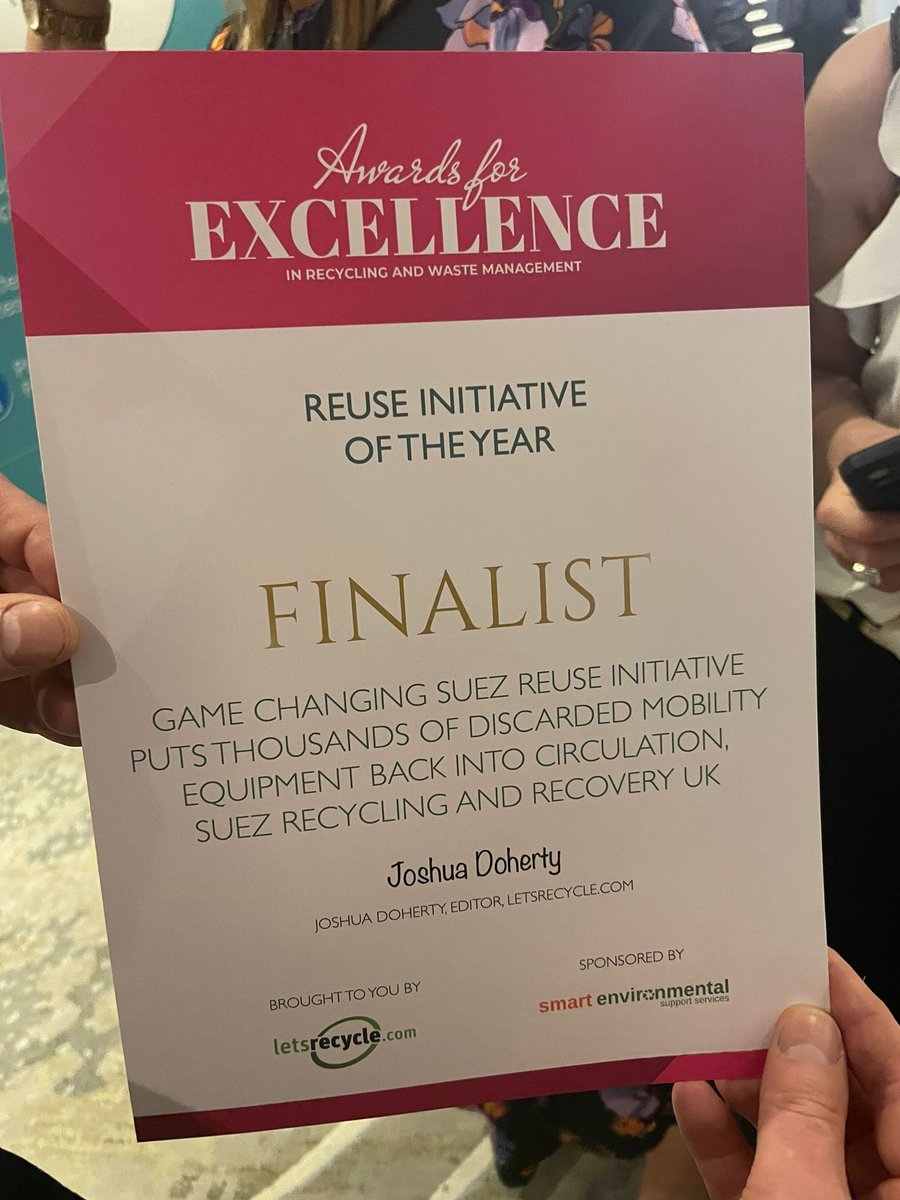 This week our waste management team attended the Awards for Excellence in Waste Management. Our initiative with @suezUK and @NHSuk has been nominated for the Reuse Initiative of the Year. The Initiative received a Highly Commended award. Congratulations @potts70 @MGlassup