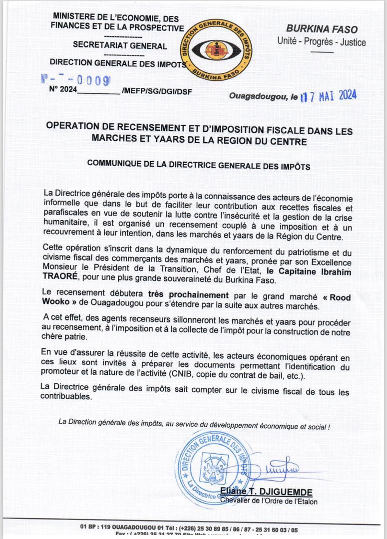 #BurkinaFaso #Lwili #impots #fiscalite bientôt et recensement des informels dans les marchés et yaars du pays