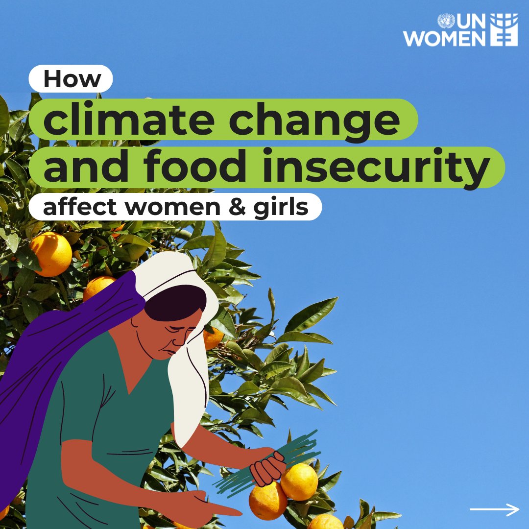 When food is scarce, women might reduce their food consumption to prioritize their families’ needs. Women and girls' full and equal participation are KEY to effective climate, environmental, and disaster risk action at all levels. Read: unwo.men/YRAU50RAEt0 #ClimateAction