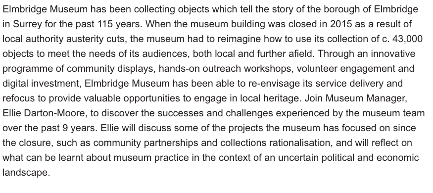 Tomorrow (21/5/24) evening! Join us at 17:30 at Senate House or through Zoom as we hear Ellie Darton-Moore, Museum Manager @ElmbridgeMuseum talk about re-envisaging the borough's collections to engage with local history. Register through the link. history.ac.uk/events/a-museu…