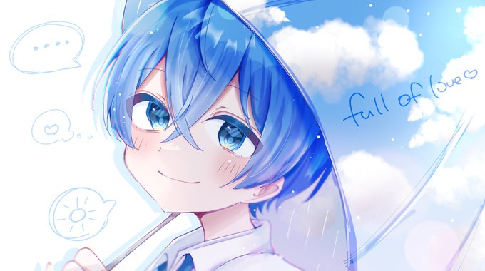 「blue hair holding umbrella」 illustration images(Latest)