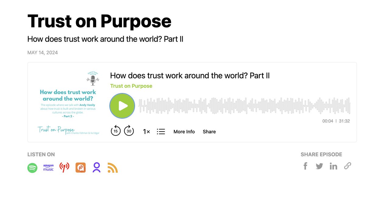 A genuine honor to have been interviewed on the podcast called Trust on Purpose which is hosted by renowned trust experts Charles Feltman and Ila Edgar. 

Charles is a well-known author who published the popular book called the Thin Book of Trust and Ila is a highly-respected
