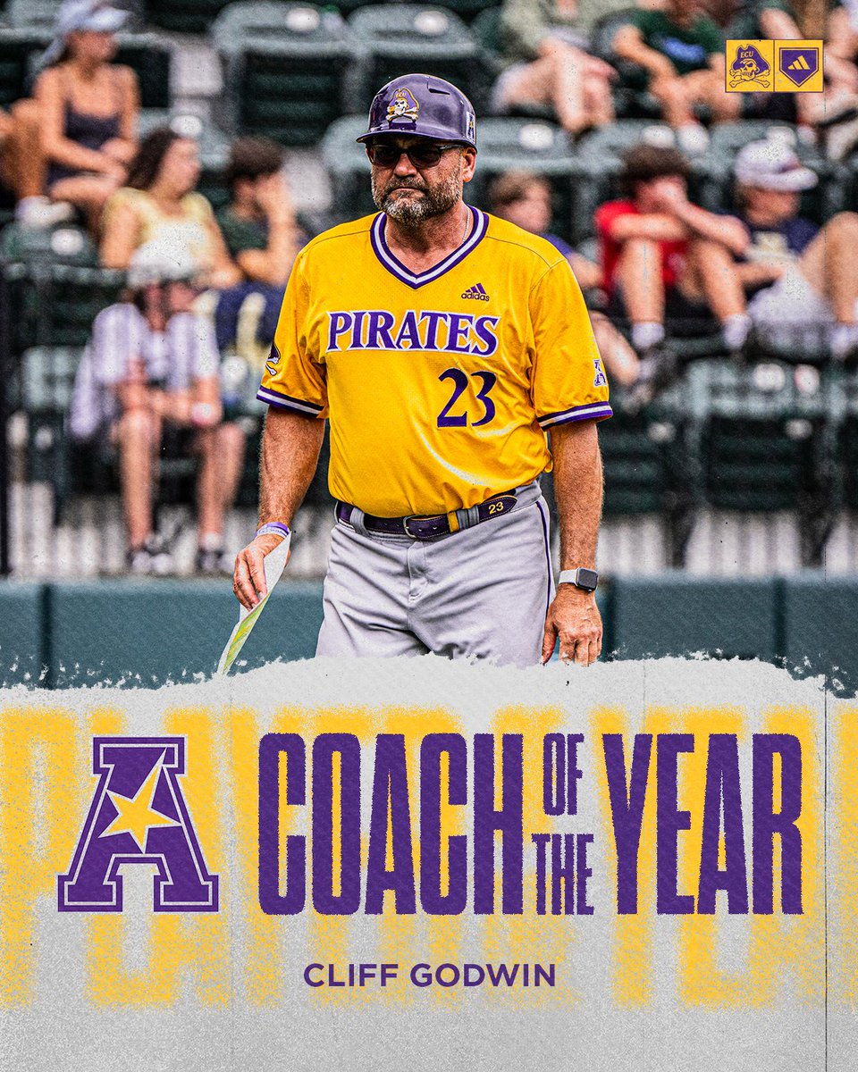 ECUBaseball's tweet photo. Let's go Coach‼️

@cgodwin23 is the @American_Conf Coach of the Year!🏴‍☠️🥇

📰- https://t.co/K489UhlRJ3 https://t.co/2harqOikTS