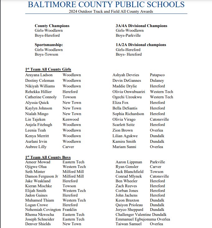 Congratulations to Catherine, Kieran, and JB for making First Team, All-County and to the Varsity Boys for their seventh consecutive Sportsmanship Award! #RespectTheGame #ChampionsOfCharacter @TowsonHSsports @TowsonBoosters @kculbertson2 @BCPSAthletics