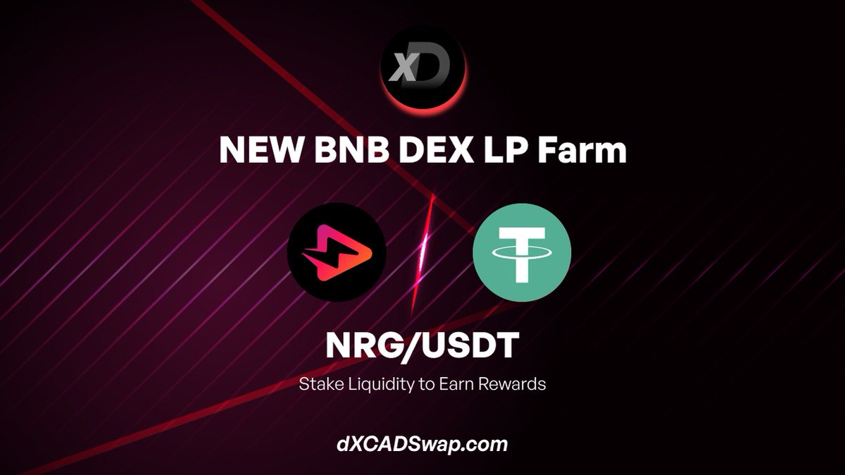 Our first BNB farm is live on the dXCAD DEX👨🏼‍🌾

Stake NRG + USDT, Earn NRG.

Stake now! dxcadswap.com/farms