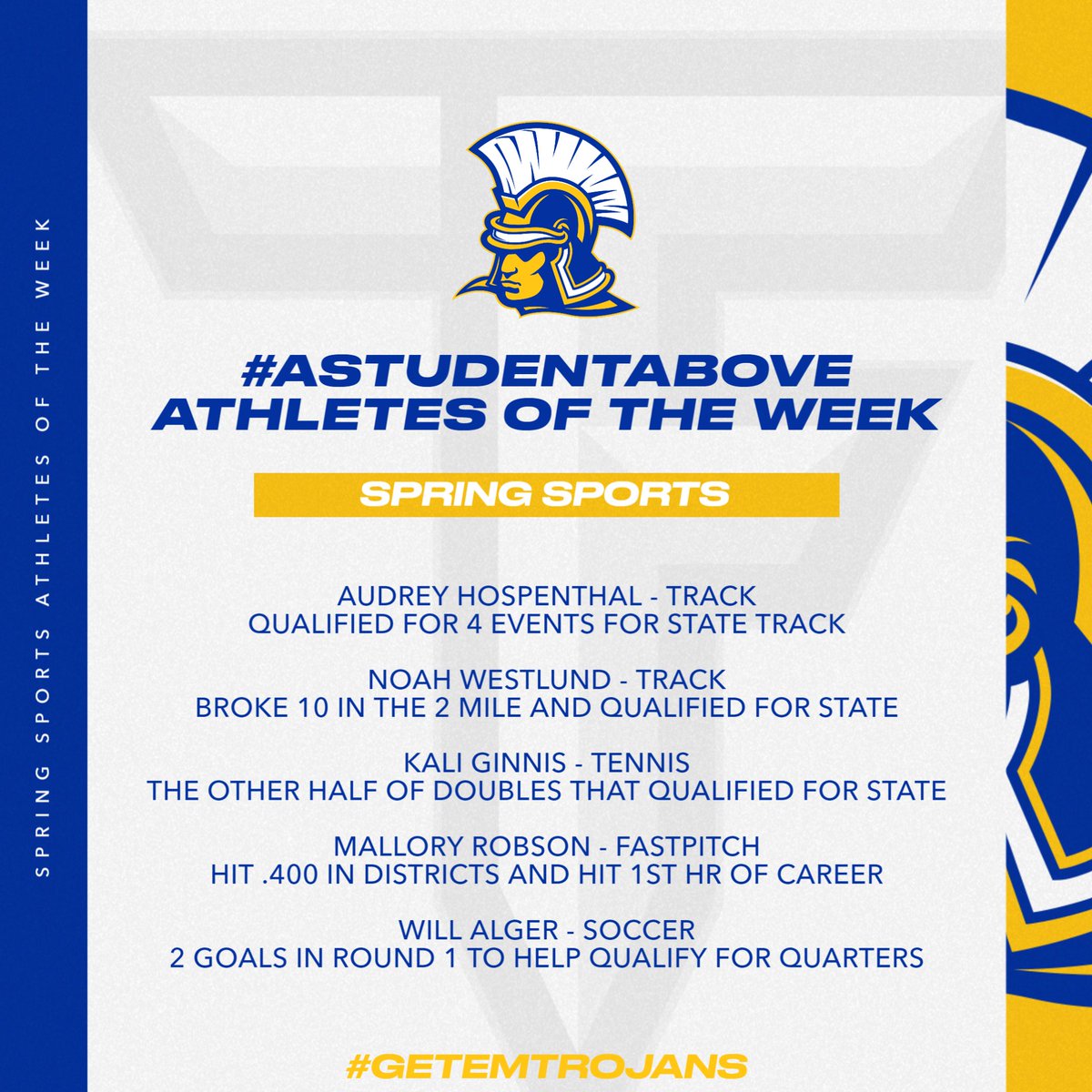 FifeHSAthletics's tweet image. It's the last week of spring!  Only one more sandwich vote next week!  Post season Heart of the Trojan efforts all around last week!  Atta Way Trojans!  #GetEm