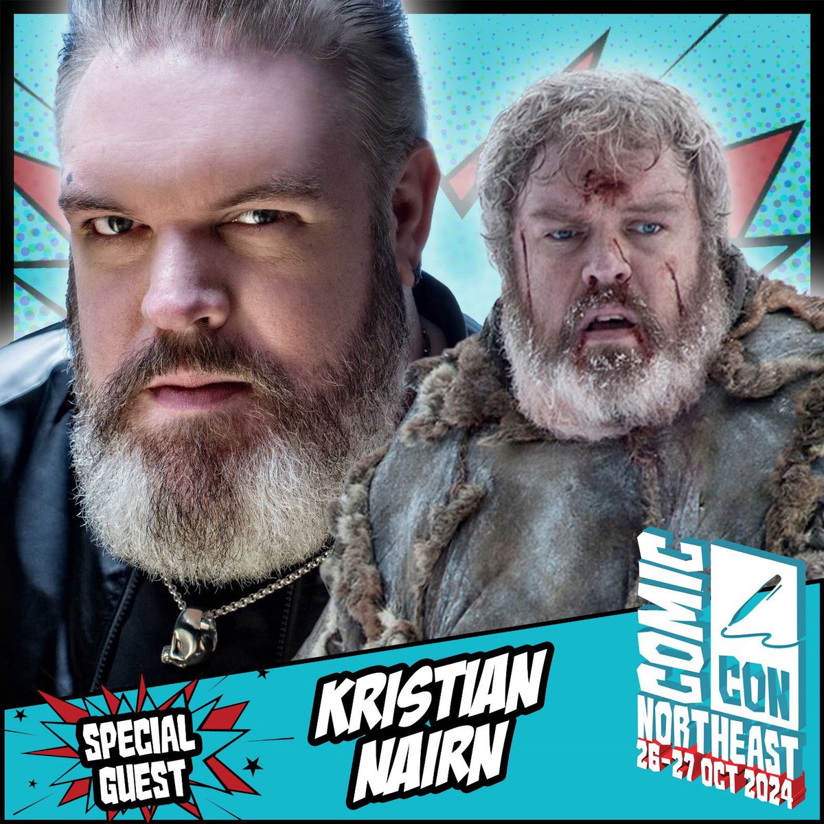 Comic Con North East welcomes Kristian Nairn, known for projects such as Game of Thrones, Our Flag Means Death, Robin Hood: The Rebellion, and many more. Appearing 26-27 October! Tickets: comicconventionnortheast.co.uk