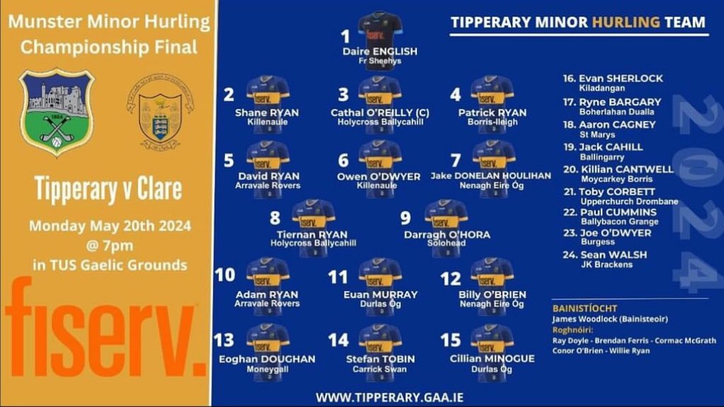 Best of luck to Euan and Cillian as they fly the flag for @DurlasOgGAA and @TipperaryGAA this evening. We are very proud of our @ScoilAilbhe past pupils. @cbsthurles @thurlessars