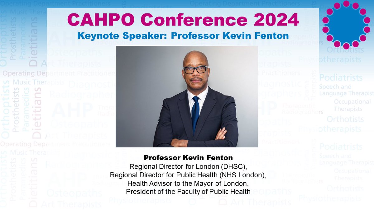 📆#CAHPO24 Conference for England is one month away!   Delighted that @ProfKevinFenton will be our keynote speaker at #CAHPO24 📆Virtual Thurs 20 June   🎟️Prior registration is not required & joining links will be shared soon More info here 👉 england.nhs.uk/ahp/chief-alli… @WeAHPs