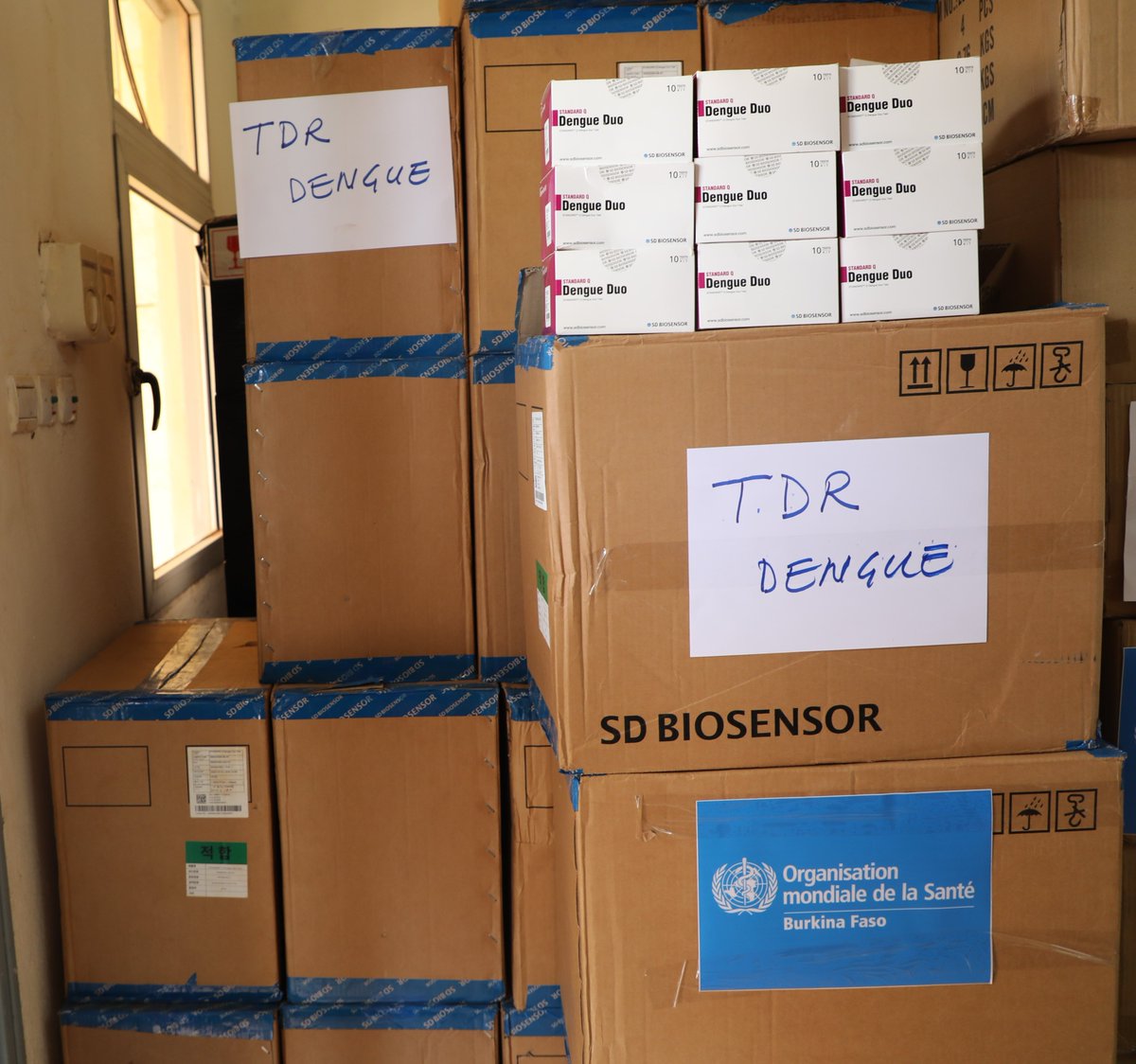 @OMS_Burkina, grâce au soutien financier de @USAID dote le ministère de la @SANTE_BF en tests de diagnostic de la #dengue 🦟. Ces dotations permettent d’accompagner le #BurkinaFaso 🇧🇫 dans la détection rapide et la lutte contre cette maladie.