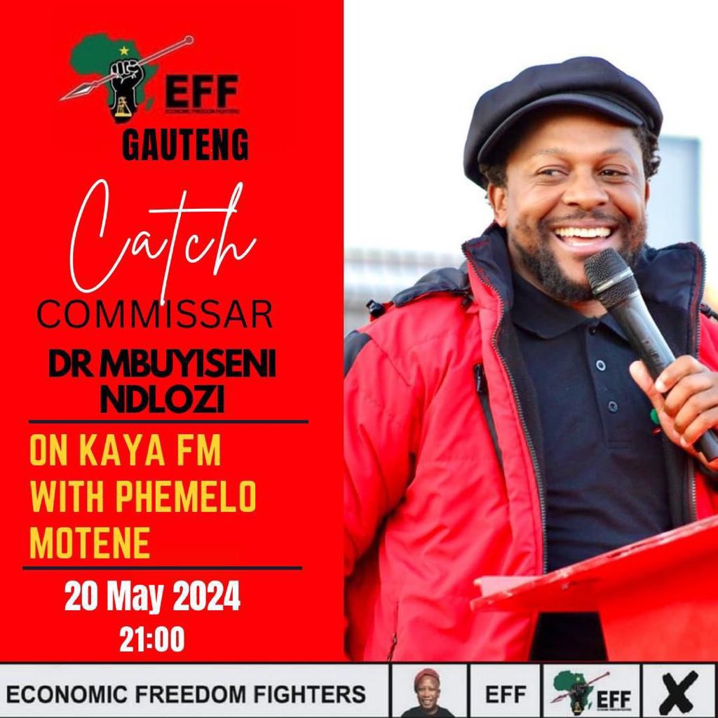 An interview not to be missed Catch Dr Ndlozi tonight at 21:00 on Kaya FM #VoteEFF