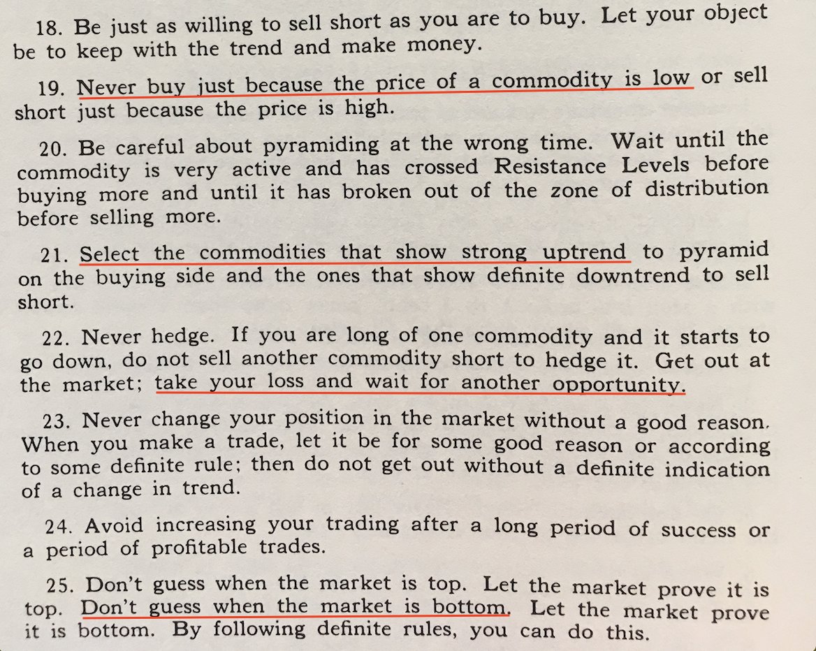 A few #TrendFollowing rules taken from W.D. Gann's 1951 book 'How to Make Profits Trading in Commodities'.