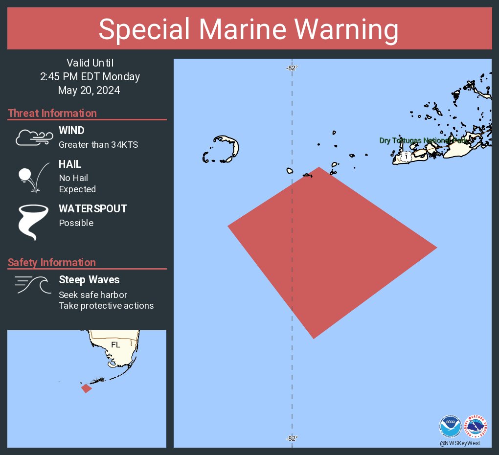 Special Marine Warning including the Straits of Florida from west end of Seven Mile Bridge to south of Halfmoon Shoal out 20 NM and Hawk Channel from west end of Seven Mile Bridge to Halfmoon Shoal out to the reef until 2:45 PM EDT