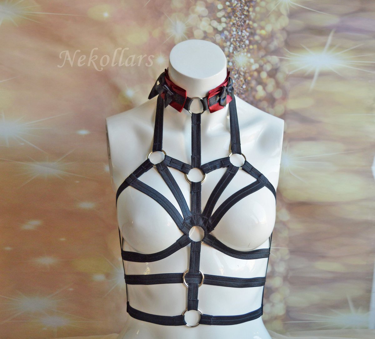 Made to Order - body harness bra - Volaris - gothic elastic cage bra goth sexy kittenplay lingerie - bdsm fetish wear handmade by Nekollars tuppu.net/47b03eda #Nekollars #Etsy #FetishLingerie