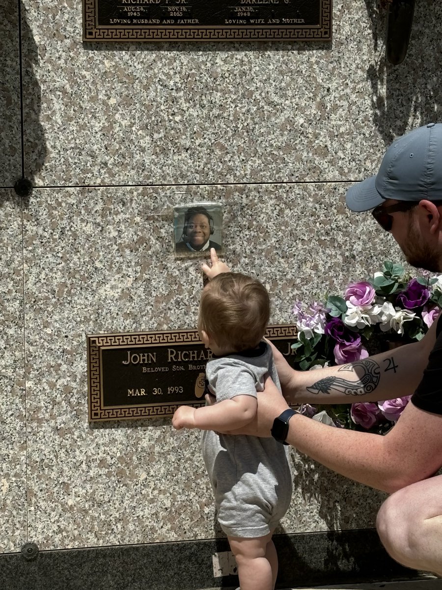 Today we took Calvin to introduce him to one of the inspirations for his middle name, John. He walked (with help) right up to him like he knew where to go. 

Can’t believe it’s been three years. I’m so sad he’ll never get to know you. We miss you.