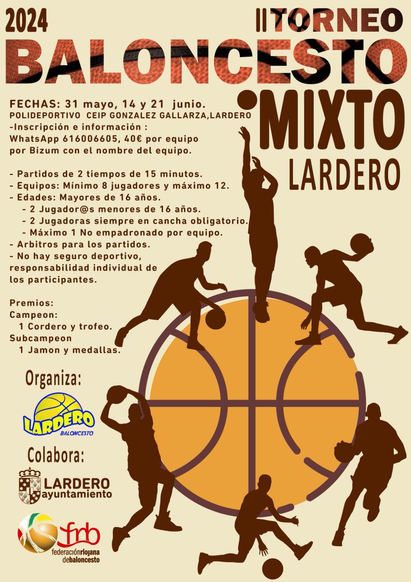 cblardero's tweet photo. Información e Inscripciones en el teléfono ￼616 00 66 05 (Waldo) os esperamos a td@s.
Recuperamos el torneo mixto de baloncesto en la antesala de las Fiestas De San Pedro y San Marcial. https://t.co/BPCNXBAU7Y