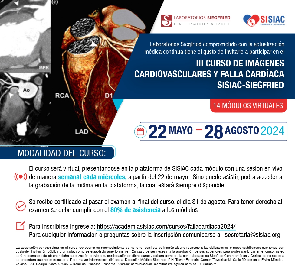 LAST CALL ‼️ En 3⃣ días comienza el III Curso de Imágenes Cardiovasculares y Falla Cardíaca SISIAC-SIEGFRIED No te quedes sin tu cupo 🏃🏃🏃 Inscripción libre y gratuita 👉sisiac.org/eventos.php?se…