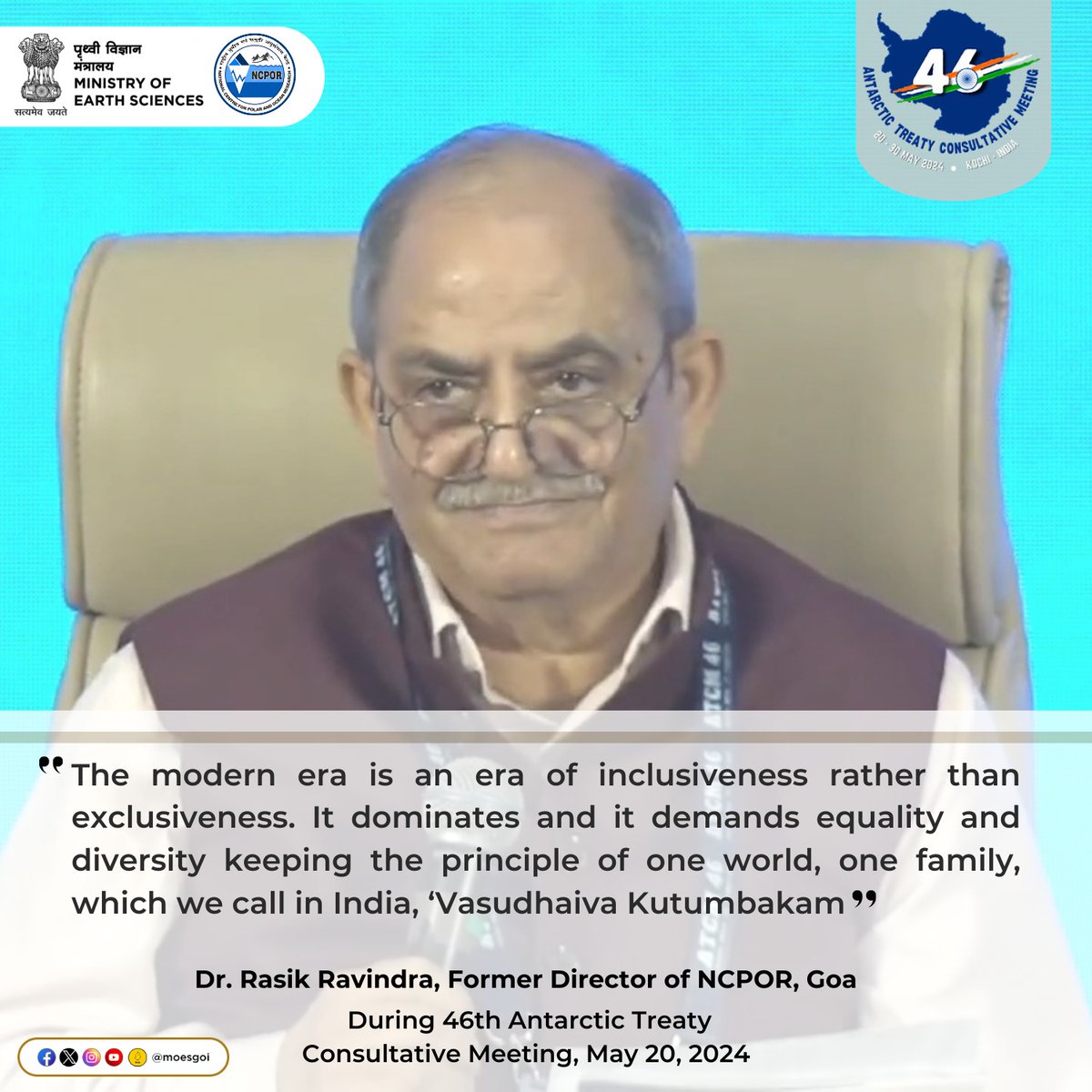 Dr. Rasik Ravindra, Former Director @ncaor_goa shared his expertise about contemporary modern era which we are a part of, during 46th Antarctic Treaty Meeting Panel Discussion on ‘Antarctic governance challenges: climate change, science diplomacy, and diversifying perspectives’.