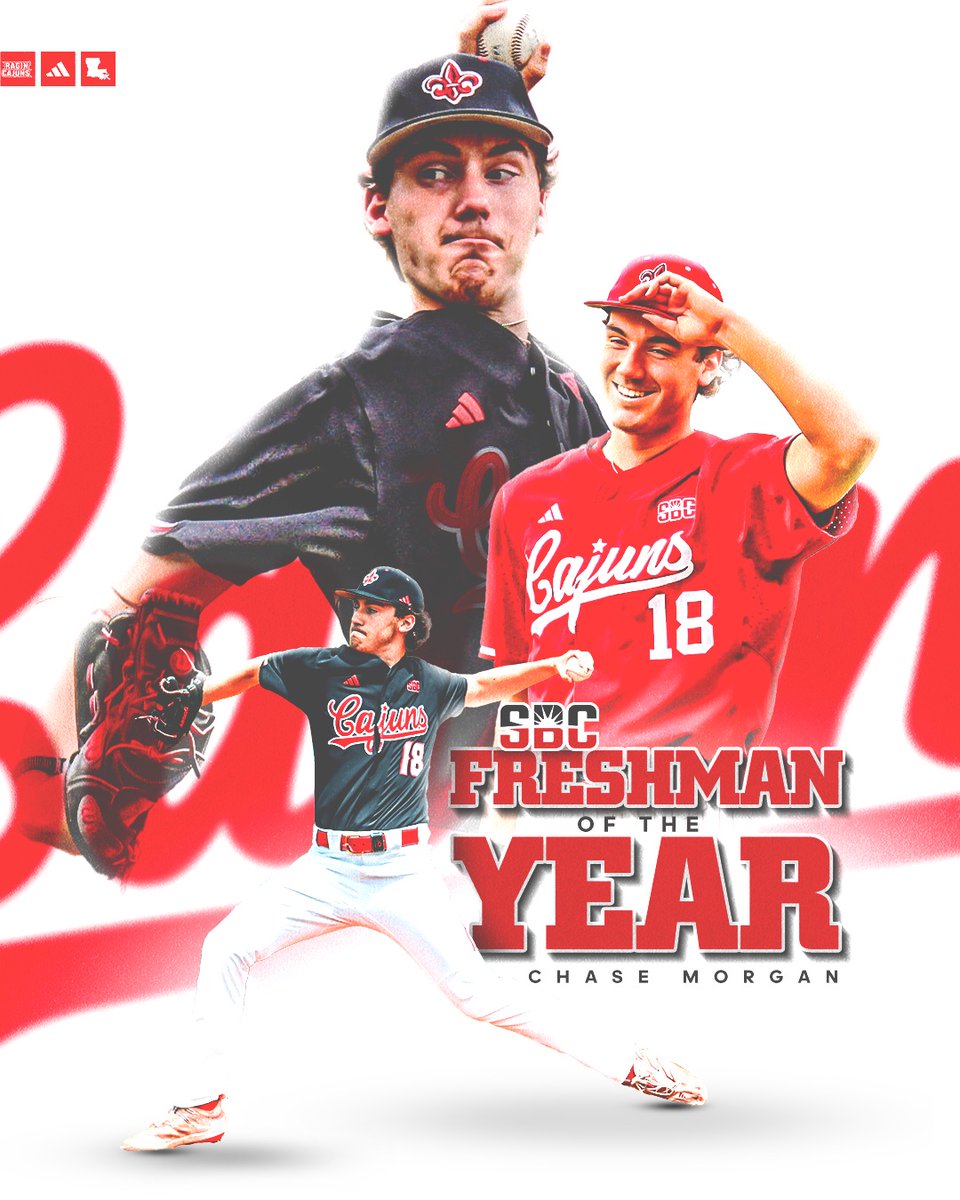 RaginCajunsBSB's tweet photo. 𝗜𝗠𝗠𝗘𝗗𝗜𝗔𝗧𝗘 𝗜𝗠𝗣𝗔𝗖𝗧

Chase Morgan’s spectacular first season has earned him 𝗦𝘂𝗻 𝗕𝗲𝗹𝘁 𝗙𝗿𝗲𝘀𝗵𝗺𝗮𝗻 𝗼𝗳 𝘁𝗵𝗲 𝗬𝗲𝗮𝗿 honors. 

#GeauxCajuns | #WaterHoseBoys https://t.co/W9UYnrWIPo