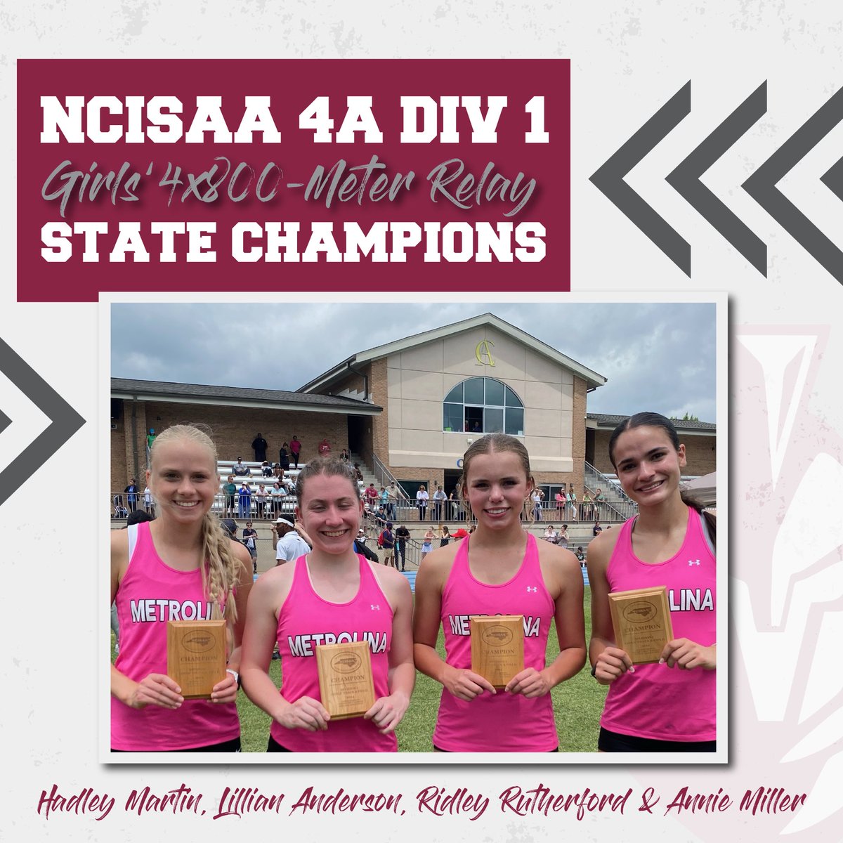 Hadley Martin, Lillian Anderson, Ridley Rutherford &amp; Annie Miller won the state title in the girls’ 4x800-meter relay at the NCISAA 4A Division 1 Track &amp; Field Championships at Cary Academy, running a school record 9:35.53
@ncrunners @scsportsreport <a href="/charlottepreps/">Observer Preps</a>