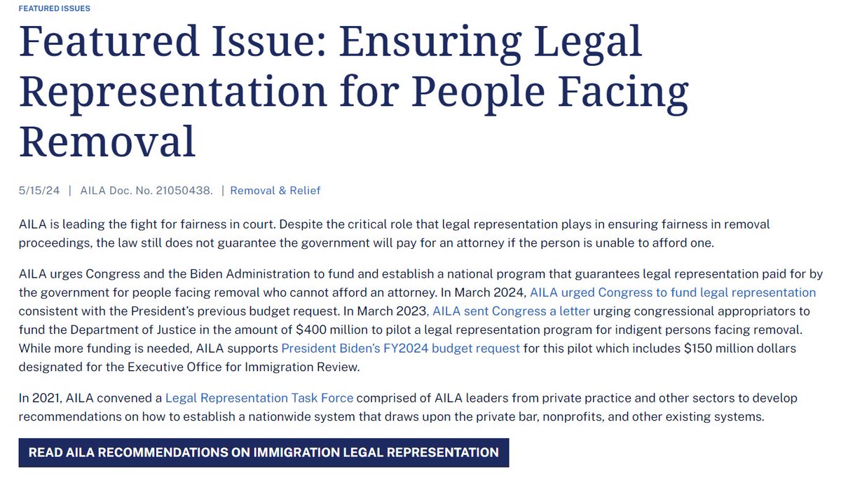 Good READ on the value of legal representation. Quotes @argrenier. Congress should fund legal representation programs for those who cannot afford it. Here's @AILANational's position: aila.org/library/aila-p…