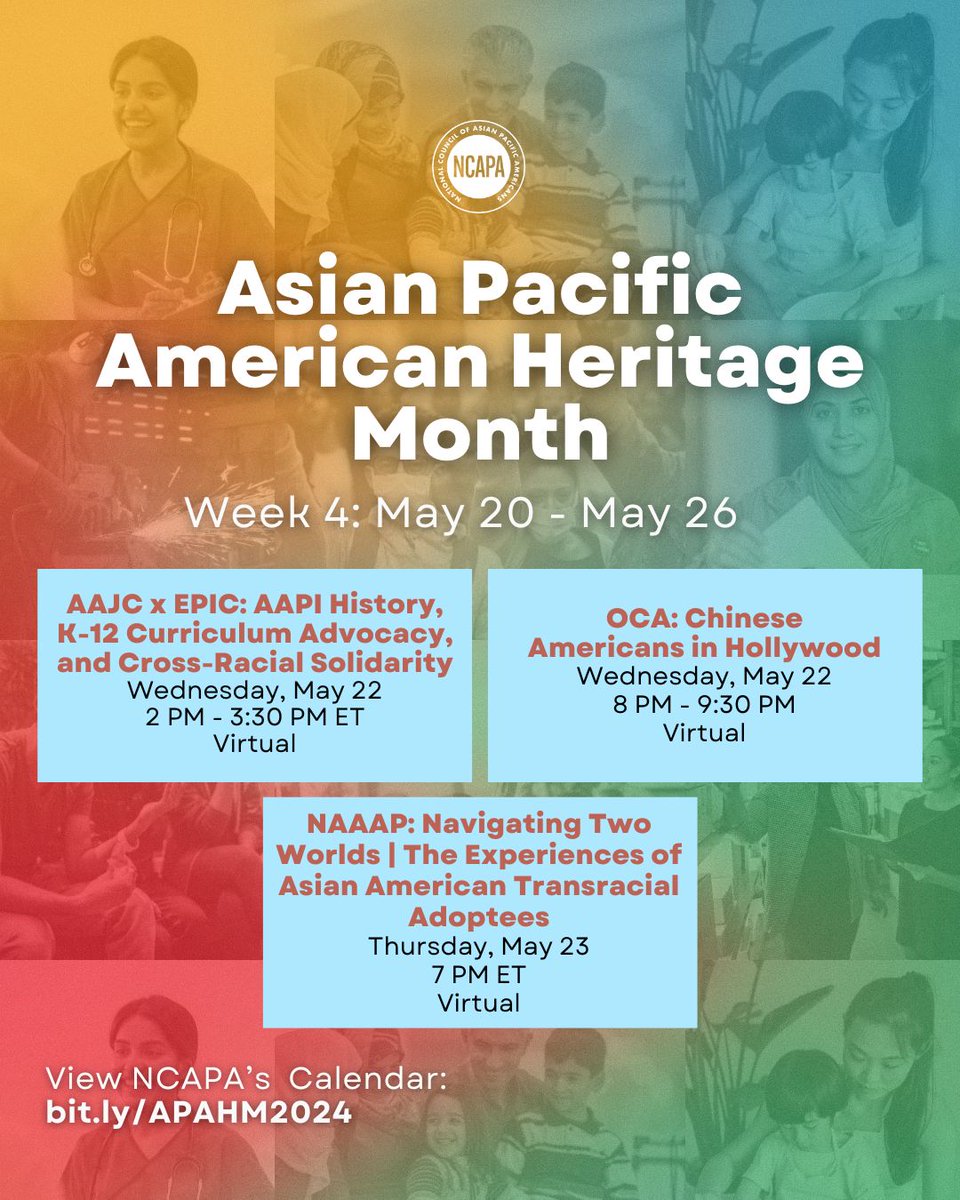 Week 4 of APAHM! See how our members are wrapping up #APAHM24 by joining their events. 💫 #20YearsOfAdvocacy #AAPIHeritageMonth #AANHPIHM #AAPIHeritageMonth Learn more on our calendar: buff.ly/4aVS7Ec