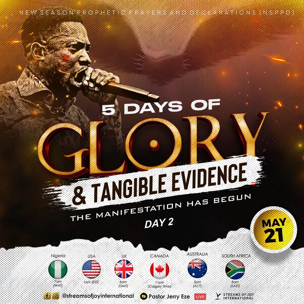 DAY 1: GLORIOUSLY DONE AND DUSTED! YOU CANNOT AFFORD TO MISS ANY MOMENT ON THE FIRE-ALTAR! DAY 2 LOADING... 5DAYS OF GLORY AND TANGIBLE EVIDENCE -THE MANIFESTATION HAS BEGUN. Father, glorify Your Name!” Then a Voice came from heaven, “I have glorified it, and will glorify it