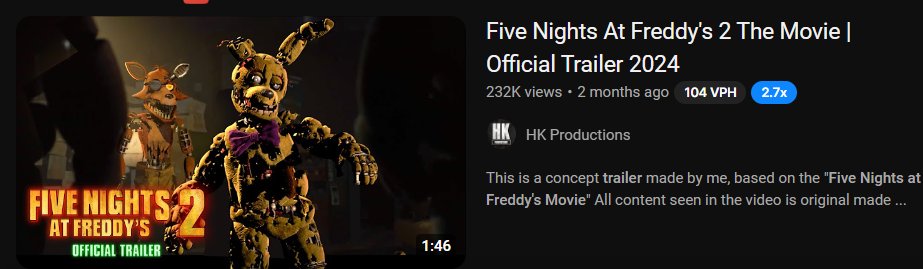 No way! I cannot wait to view the next FNAF Film! This trailer has elegant and extraordinary details! The CGI on Springletrap is rather gorey, yet i LOVE IT!! This film will be great! ✨💘💘😍🥰💗💗