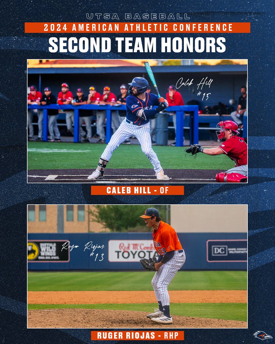 🌟 𝙎𝙀𝘾𝙊𝙉𝘿 𝙏𝙀𝘼𝙈 𝙃𝙊𝙉𝙊𝙍𝙎 🌟 @_chill15_ and @RugerRiojas_19 have earned Second Team All-@American_Conf honors! 👏 #BirdsUp 🤙 | #LetsGo210