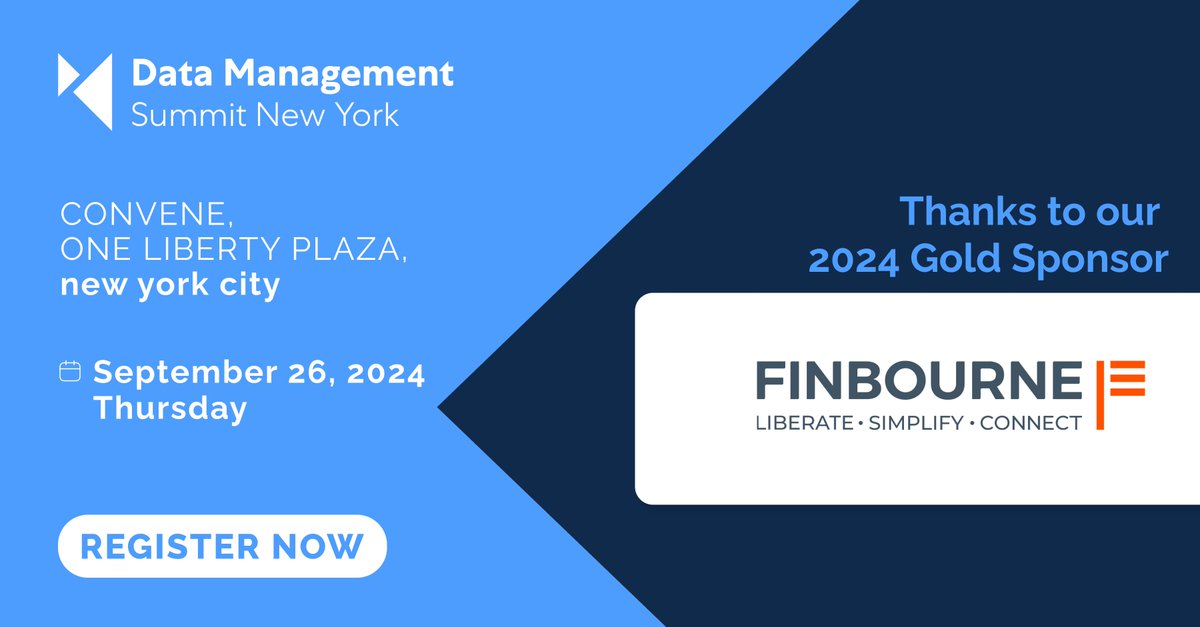 We're pleased to welcome @finbourne as a Gold Sponsor of Data Management Summit New York! Their sponsorship is crucial to our mission to bring the data management community together for a day packed with expert discussions & networking! a-teaminsight.com/events/data-ma… #DMSNYC