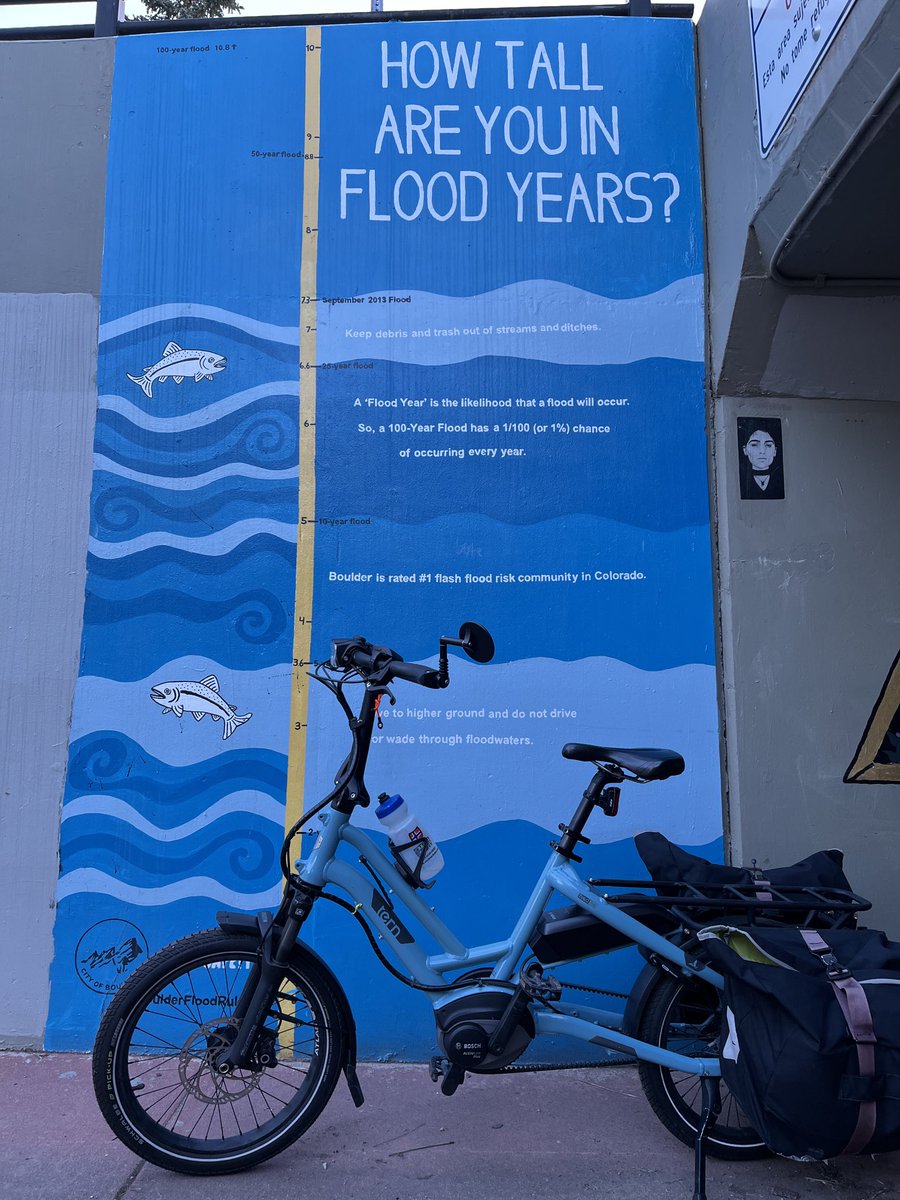 Happy #muralmonday. How tall are you in flood years? ⁦@ternbicycles⁩, #bouldercolorado