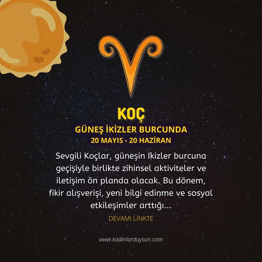 ♈ KOÇ BURCU - 2024 İKİZLER SEZONU BURÇ YORUMU Sevgili Koçlar, güneşin İkizler burcuna geçişiyle birlikte zihinsel aktiviteler ve iletişim ön planda olacak. Bu dönem, fikir alışverişi, yeni bilgi edinme ve sosyal etkileşimler arttığı... ➡ kadinlarduysun.com/gunes-ikizler-…