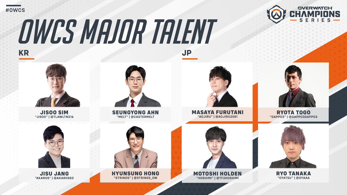 The first live event in #OWCS history deserves only the best! Introducing your KR and JP talent for the OWCS Major at @DreamHack Dallas: @tlawltn216 @castermelt @Akaros83 @STRINGS_ow @Aojiru2581 @oyaaa @gappo3gappo3 @tf2hoshimi