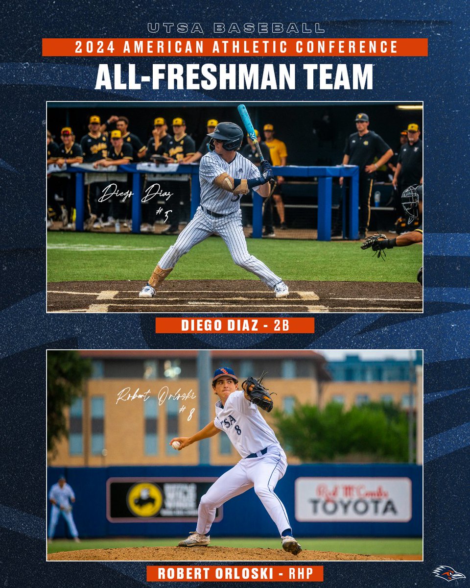 🌟 𝘼𝙇𝙇-𝙁𝙍𝙀𝙎𝙃𝙈𝘼𝙉 𝙏𝙀𝘼𝙈 🌟 @diaz10_diego and @RobertOrloski have been named to the @American_Conf All-Freshman Team! 🐠🐠 #BirdsUp 🤙 | #LetsGo210