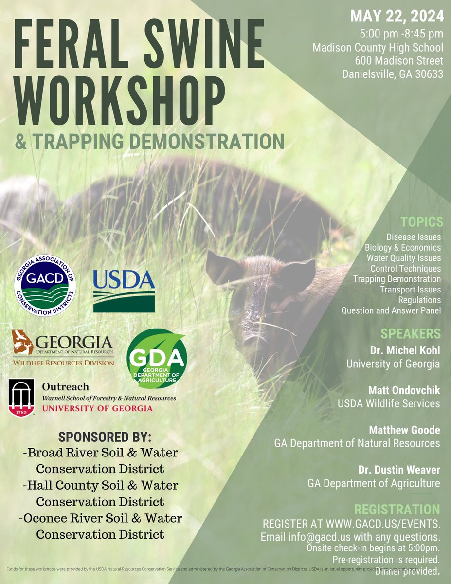 📆 REMINDER | Wednesday, May 22nd, Georgia’s leading agriculture & natural resource organizations are hosting a FREE workshop by top experts tailored for farmers & landowners. Registration is required ➡️ gacd.us/events