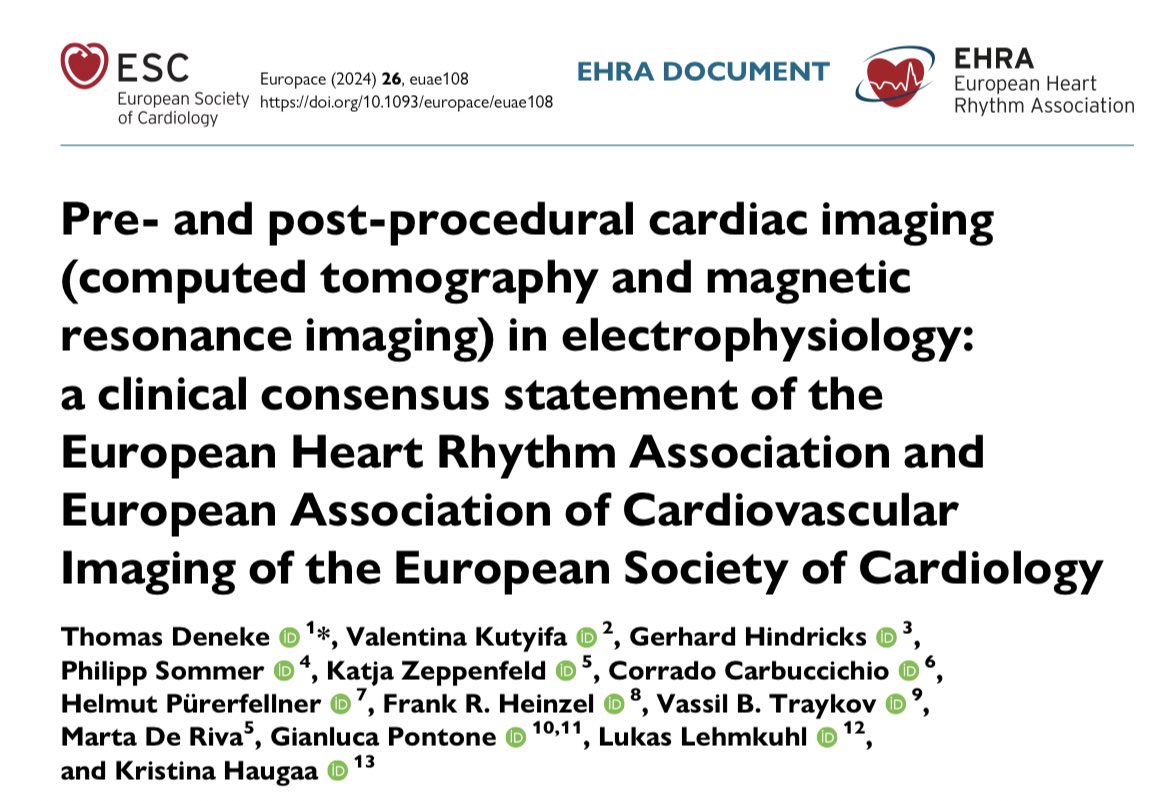 📚Consensus Document 📣 🖥️Pre- and post-procedural cardiac imaging (computed tomography and magnetic resonance imaging) in EP: a clinical consensus statement of the EHRA and EACVI @EHRAPresident @EACVIPresident @ESC_Journals @escardio #Epeeps 🔗academic.oup.com/europace/artic…