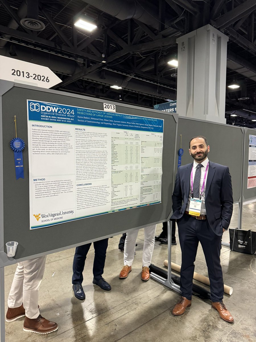 Another great #DDW2024 made special with back-to-back poster distinction awards! Enjoyed discussing our findings on various closure techniques today. Stay tuned for oral presentations tomorrow! @ImWvu @wvudeptofmed